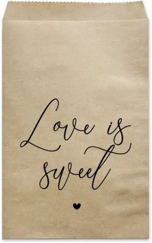 MAGJUCHE Love Is Sweet Wedding Favor Bags, 50-Pack Kraft Party Reception Treat Cookie Donut Bags