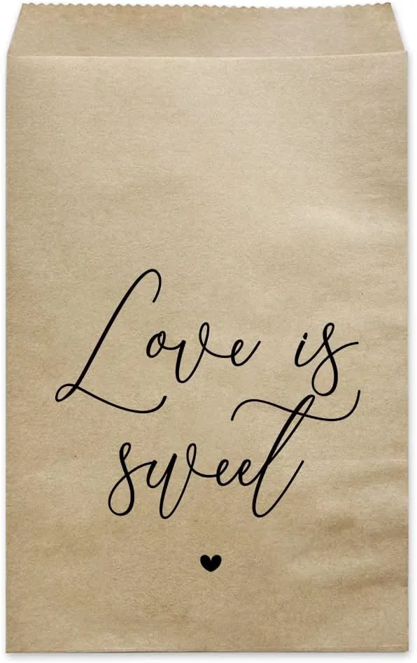 MAGJUCHE Love Is Sweet Wedding Favor Bags, 50-Pack Kraft Party Reception Treat Cookie Donut Bags