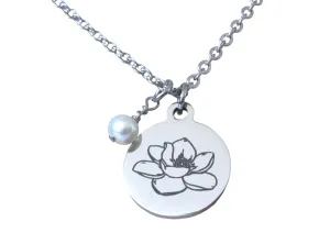 Magnolia Flower Necklace with Freshwater Pearl Bead, Magnolia Flower Jewelry, Birthday Gift Mother Daughter Wife Friend