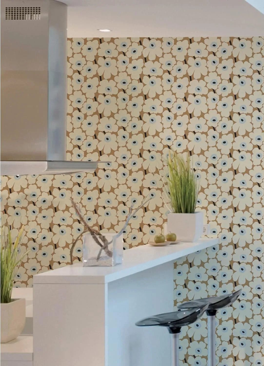 MARIMEKKO Beige Pieni Unikko Peel & Stick Wallpaper, Yellow (MKS4495)