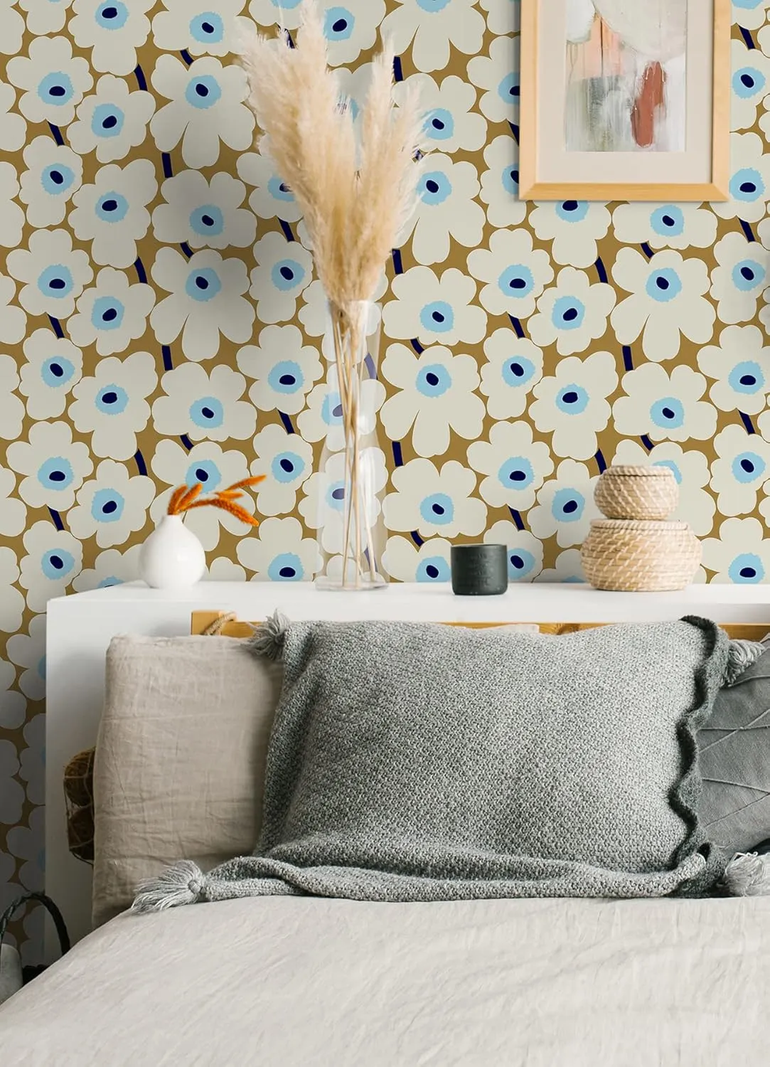MARIMEKKO Beige Pieni Unikko Peel & Stick Wallpaper, Yellow (MKS4495)