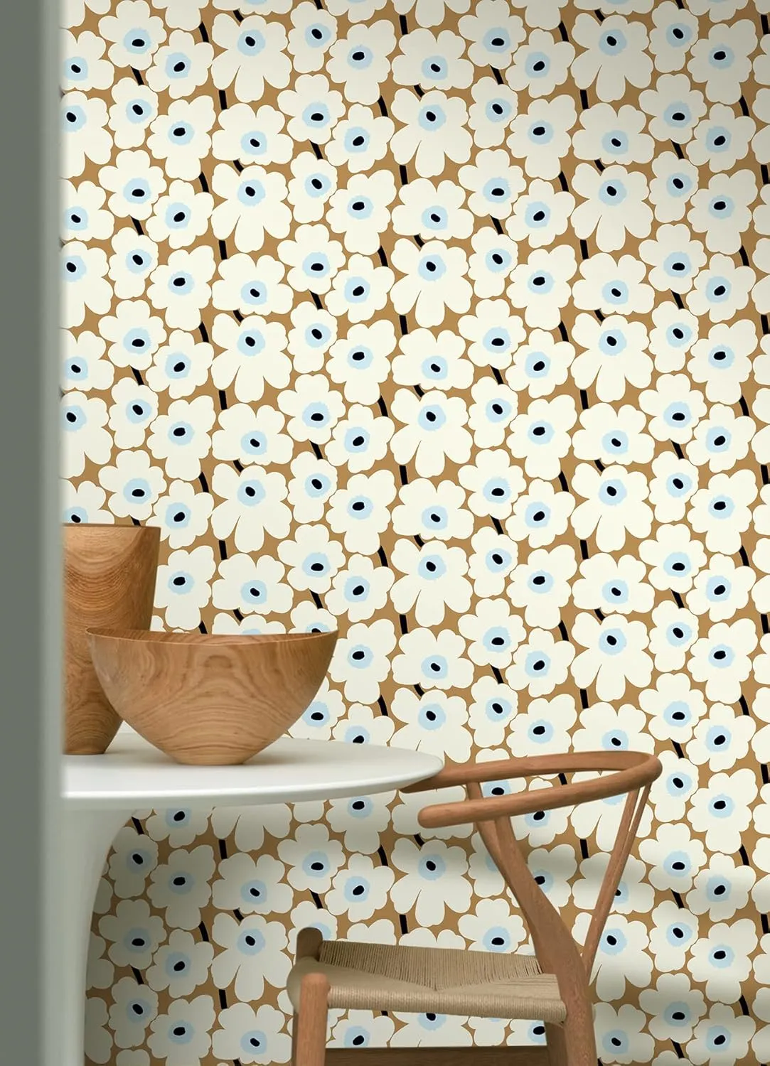 MARIMEKKO Beige Pieni Unikko Peel & Stick Wallpaper, Yellow (MKS4495)