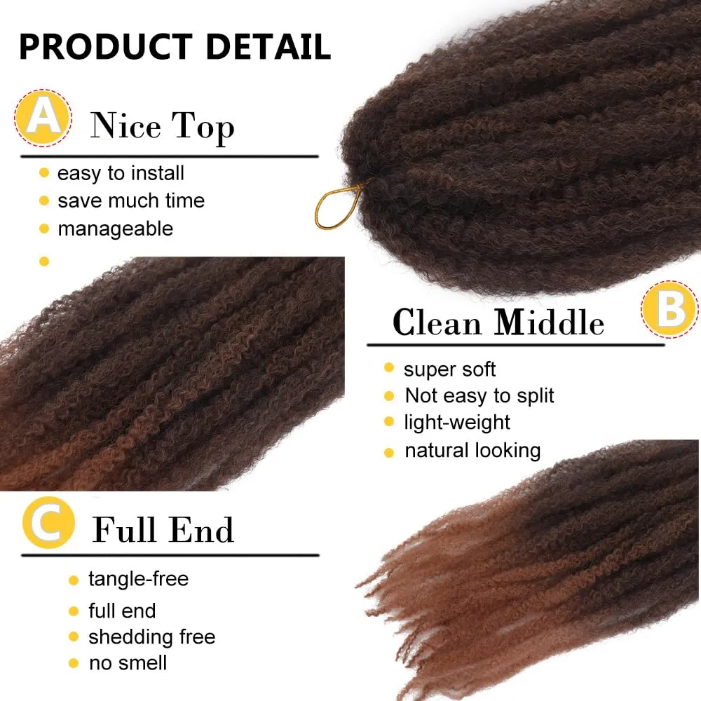 Marley Crochet Braids Hair 24 Inch 8 Packs Afro Kinky Marley Twist Braiding Hair Synthetic Curly Twist Marley Hair Long Springy Afro Twist Hair Extensions (TB/27#, 24 Inch (Pack of 8))