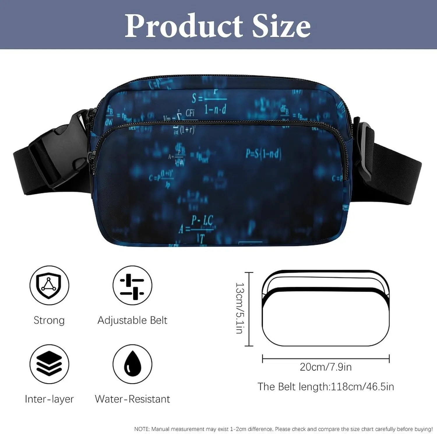 Math Formula Unisex Fashion Fanny Pack Crossbody Bag Suitable for Traveling, Hiking, Daily Life, 20x13cm, style-21-2