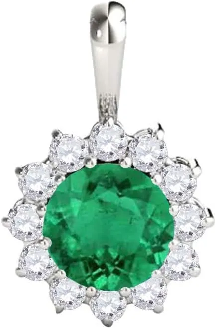 Mauli Jewels Engagement Necklace for Women 0.60 Carat Round Shaped Lab Created Sapphire and Diamond Pendant 4-prong 10K White Gold