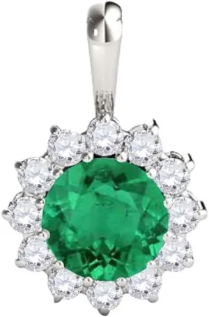 Mauli Jewels Engagement Necklace for Women 0.60 Carat Round Shaped Lab Created Sapphire and Diamond Pendant 4-prong 10K White Gold