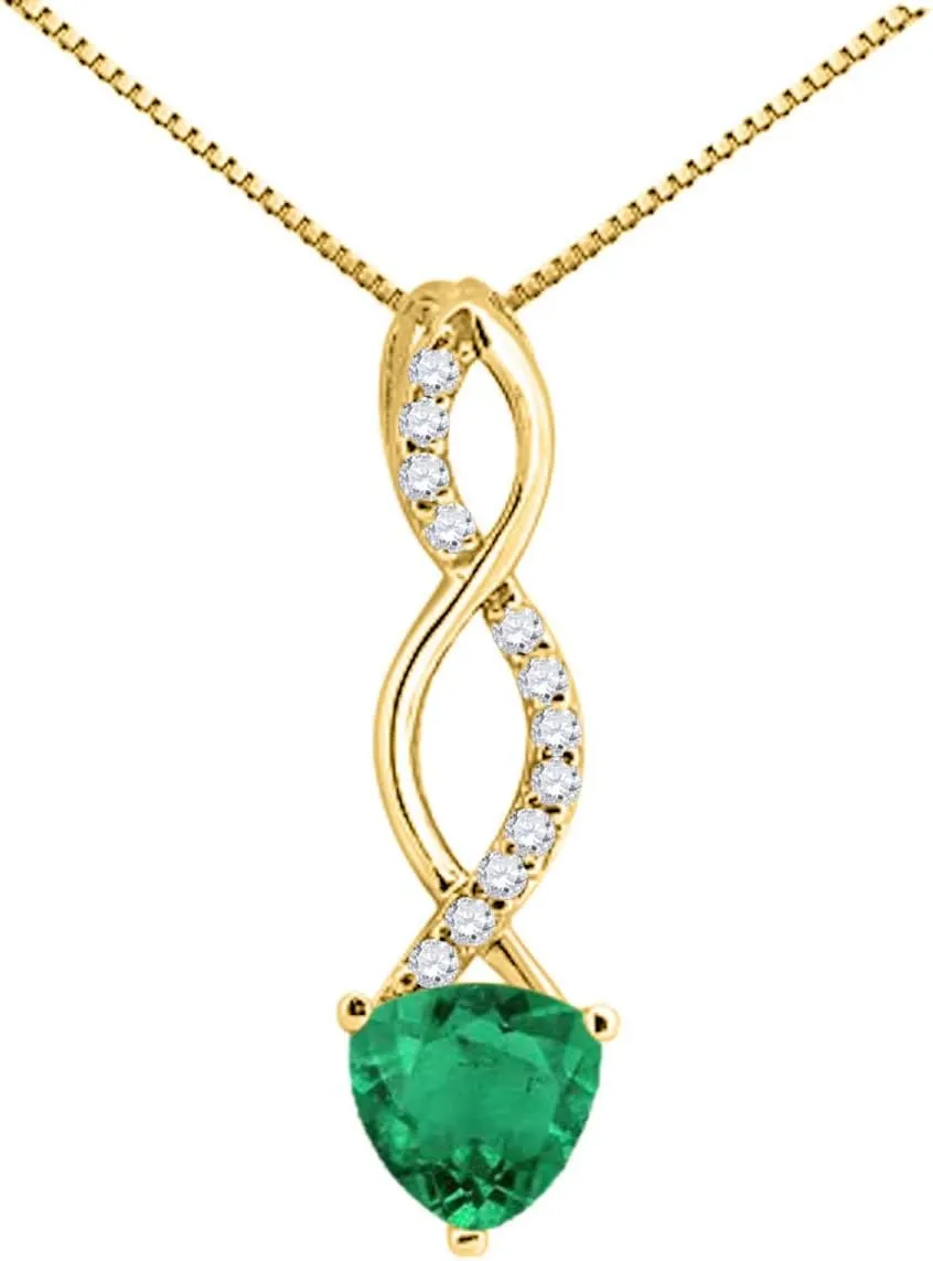 Mauli Jewels Engagement Necklace for Women 0.95 Carat Trillion Shaped Lab Created Sapphire and Diamond Pendant 4-prong 10K Yellow Gold