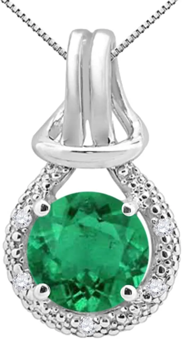 Mauli Jewels Engagement Necklace for Women 2.25 Carat Round Shaped Lab Created Sapphire and Diamond Pendant 4-prong 10K White Gold