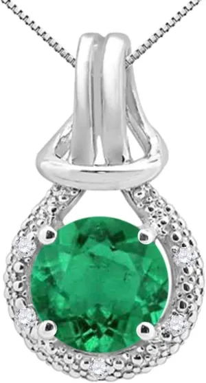 Mauli Jewels Engagement Necklace for Women 2.25 Carat Round Shaped Lab Created Sapphire and Diamond Pendant 4-prong 10K White Gold