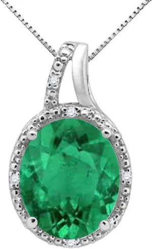 Mauli Jewels Engagement Necklace for Women 5.22 Carat Oval Shaped Lab Created Sapphire and Diamond Pendant 4-prong 10K White Gold