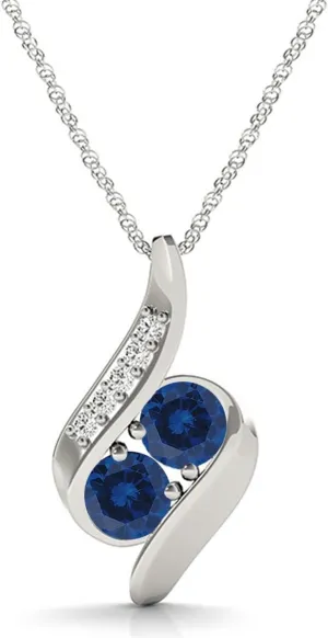 MauliJewels Engagement Necklace for Women 1 Ct Ttw Antique Two Stone Diamond Sapphire Pendant In 14K Rose, White & Yellow Gold With 18'' Chain