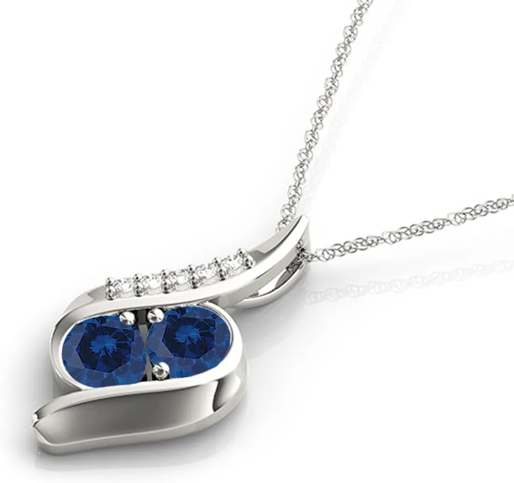 MauliJewels Engagement Necklace for Women 1 Ct Ttw Antique Two Stone Diamond Sapphire Pendant In 14K Rose, White & Yellow Gold With 18'' Chain