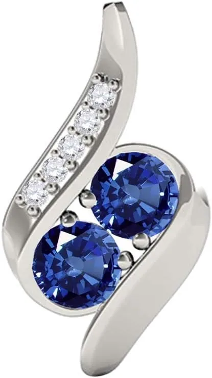 MauliJewels Engagement Necklace for Women 1 Ct Ttw Antique Two Stone Diamond Sapphire Pendant In 14K Rose, White & Yellow Gold With 18'' Chain
