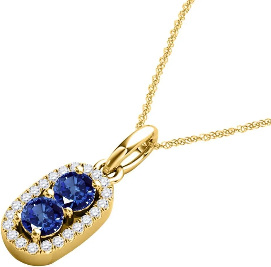 MauliJewels Engagement Necklace for Women 1.15 Ct Ttw Beautiful Two Stone Diamond Sapphire Pendant In 14K Rose, White & Yellow Gold With 18'' Chain