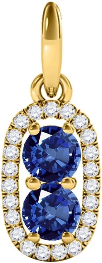 MauliJewels Engagement Necklace for Women 1.15 Ct Ttw Beautiful Two Stone Diamond Sapphire Pendant In 14K Rose, White & Yellow Gold With 18'' Chain