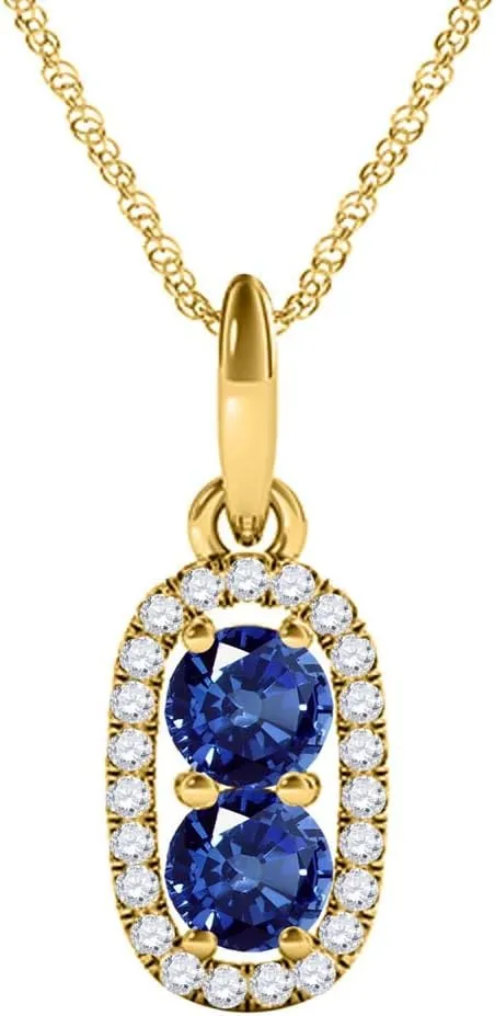 MauliJewels Engagement Necklace for Women 1.15 Ct Ttw Beautiful Two Stone Diamond Sapphire Pendant In 14K Rose, White & Yellow Gold With 18'' Chain
