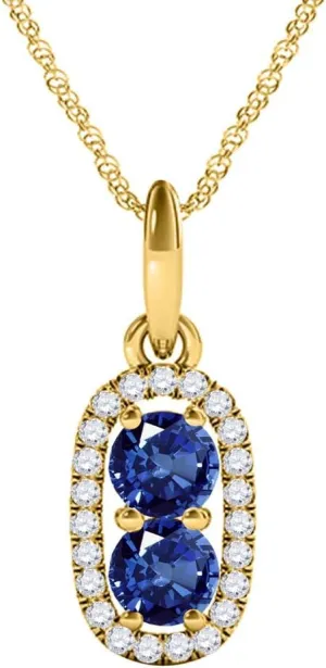 MauliJewels Engagement Necklace for Women 1.15 Ct Ttw Beautiful Two Stone Diamond Sapphire Pendant In 14K Rose, White & Yellow Gold With 18'' Chain