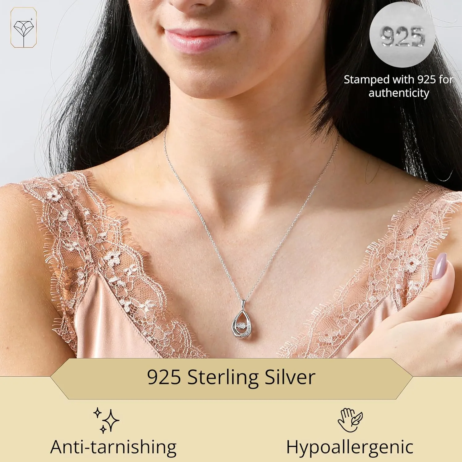 MAX   STONE Dancing Diamond Necklace for Women | Sterling Silver Pendant With 18 Inch Chain | Real Diamond Jewelry