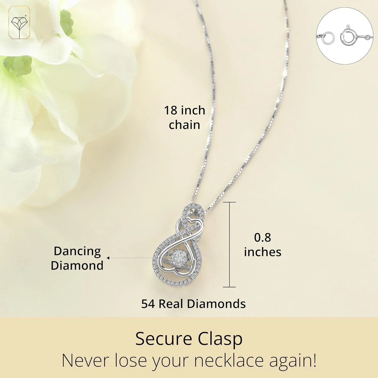 MAX   STONE Dancing Diamond Necklace for Women | Sterling Silver Pendant With 18 Inch Chain | Real Diamond Jewelry