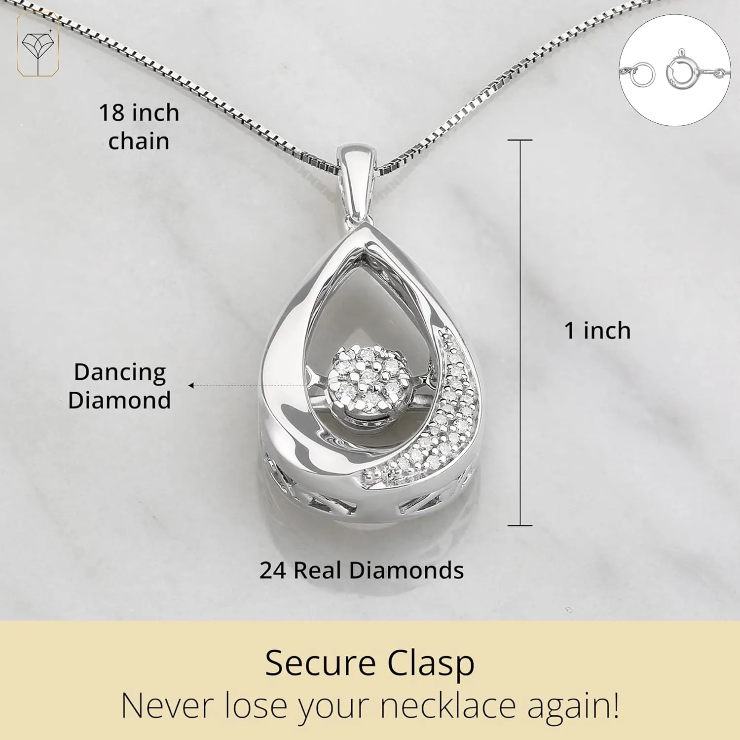 MAX   STONE Dancing Diamond Necklace for Women | Sterling Silver Pendant With 18 Inch Chain | Real Diamond Jewelry
