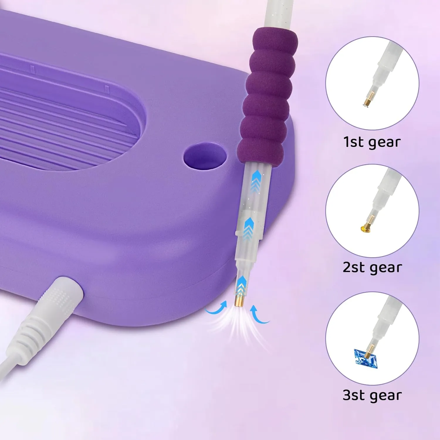 MDK Electric Diamond Painting Pen - Diamond Painting Accessoires Vacuum Suction of Diamonds No Wax Needed - Includes Two Storage Trays - Suitable for all Shapes of Diamonds(Violet)