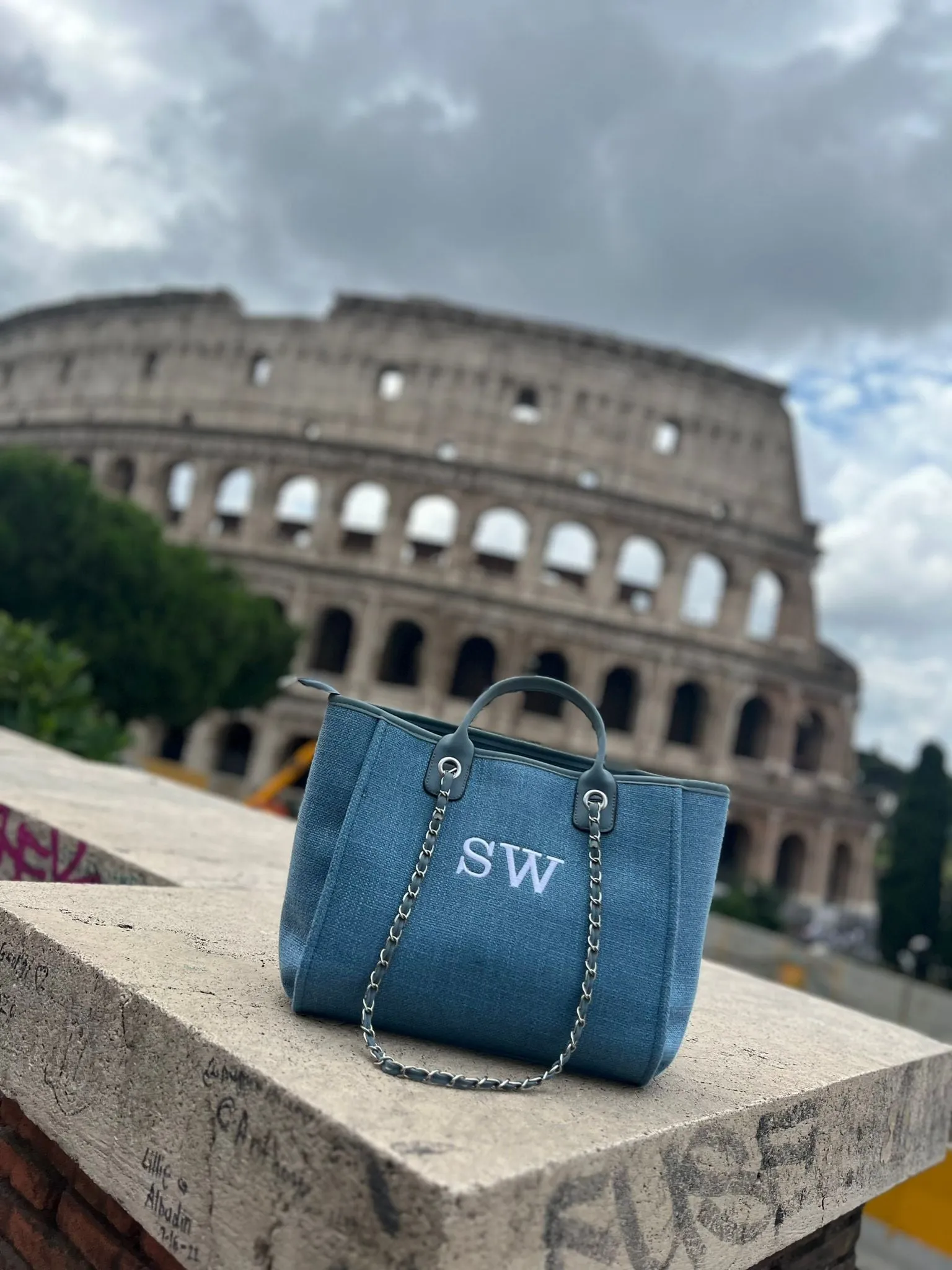 Medium BLUE Last-minute sale Personalised Embroidered Versatile collection - Canvas Bag Tote