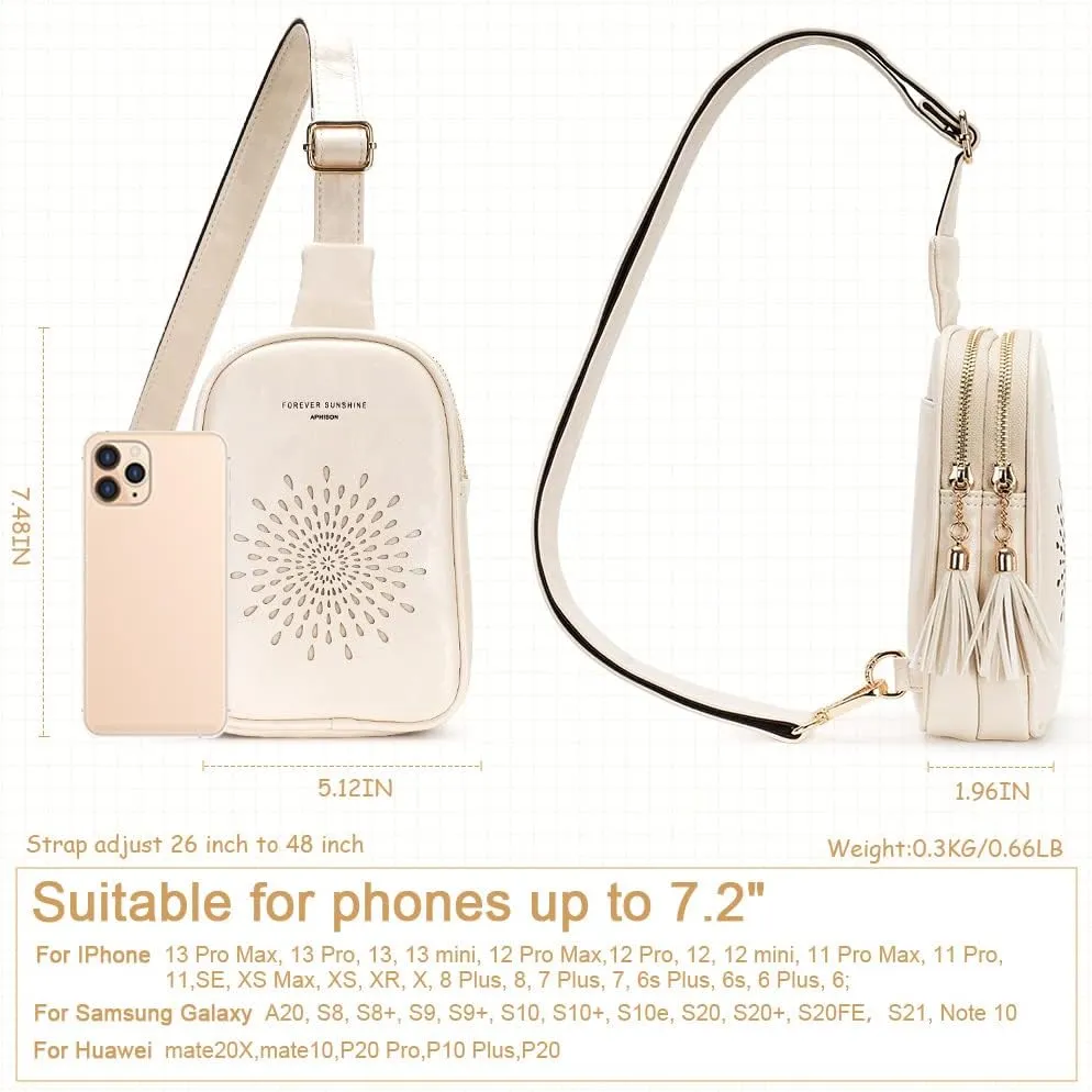 MEITRUE Small Sling Bag Fanny Packs Cell Phone Purse Vegan Leather Crossbody Bags for Women 09-White