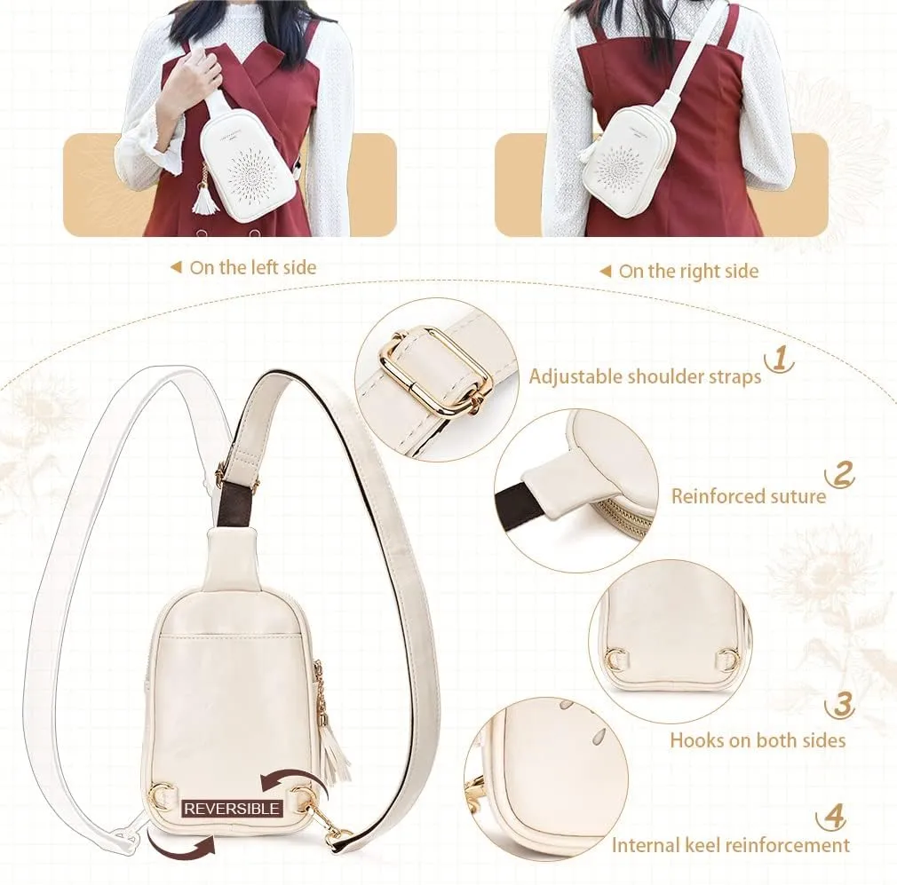MEITRUE Small Sling Bag Fanny Packs Cell Phone Purse Vegan Leather Crossbody Bags for Women 09-White