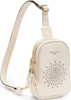 MEITRUE Small Sling Bag Fanny Packs Cell Phone Purse Vegan Leather Crossbody Bags for Women 09-White