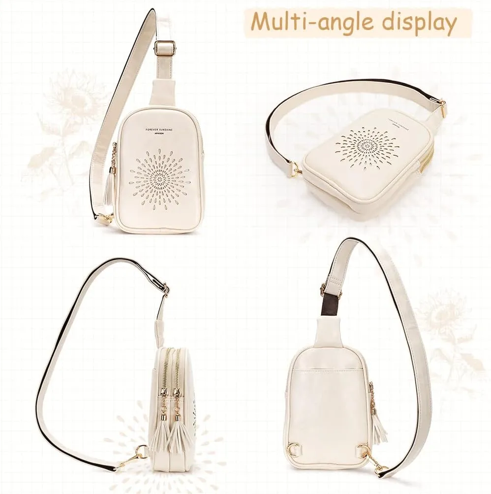 MEITRUE Small Sling Bag Fanny Packs Cell Phone Purse Vegan Leather Crossbody Bags for Women 09-White