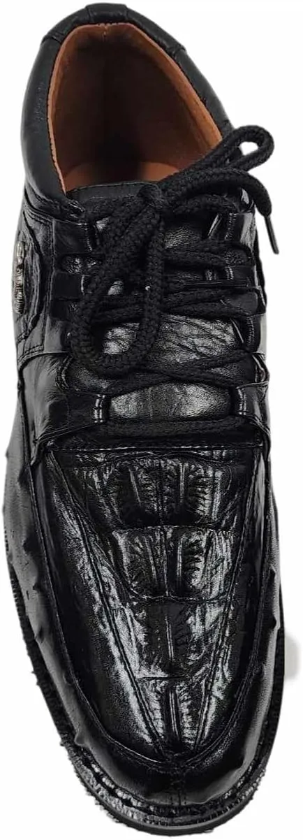 Men Genuine Cowhide Crocodile/Ostrich Print Western Tennis Laces Shoes Work Shoes