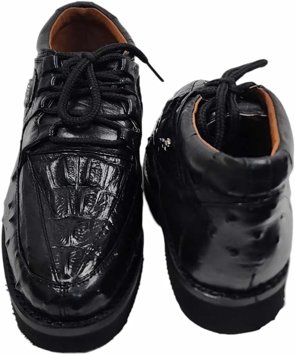 Men Genuine Cowhide Crocodile/Ostrich Print Western Tennis Laces Shoes Work Shoes