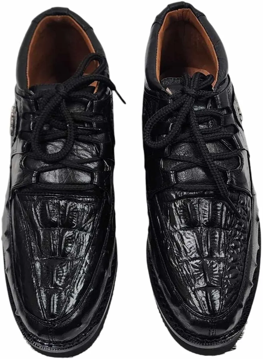 Men Genuine Cowhide Crocodile/Ostrich Print Western Tennis Laces Shoes Work Shoes