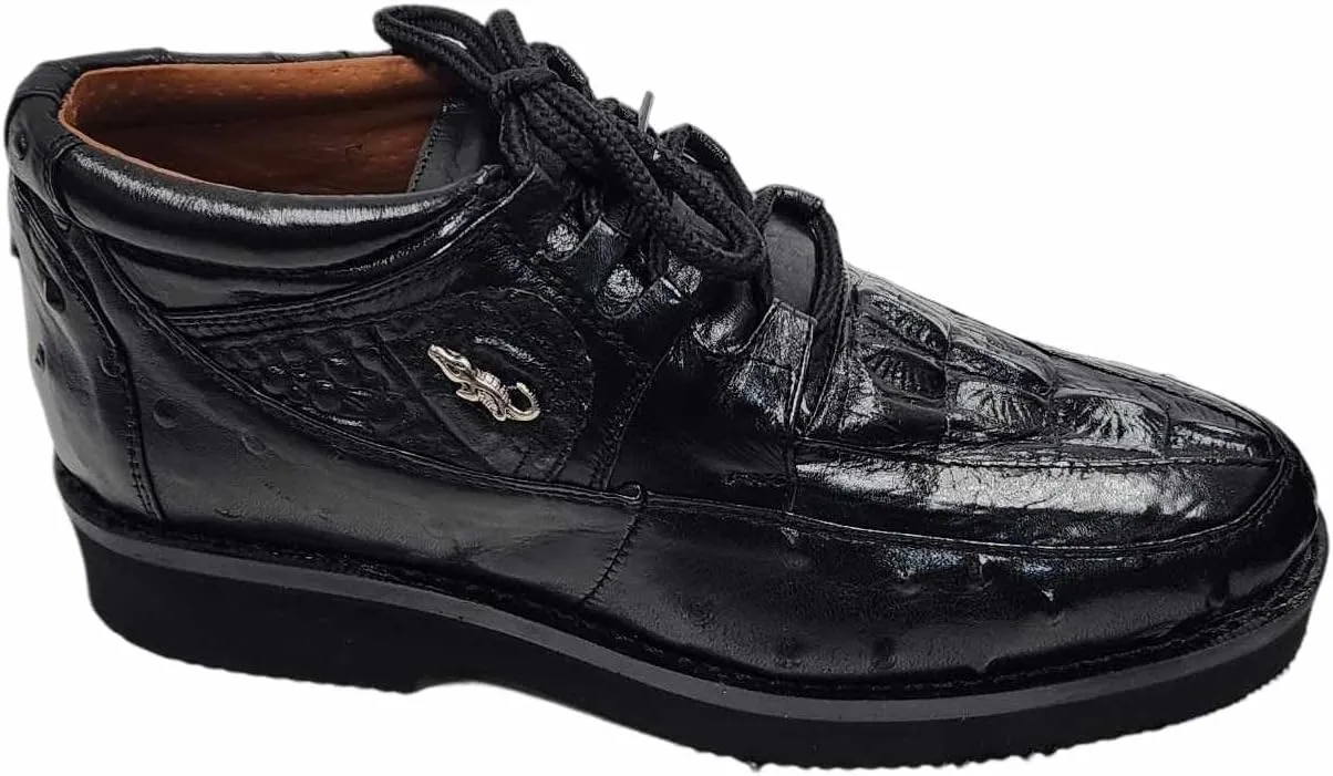 Men Genuine Cowhide Crocodile/Ostrich Print Western Tennis Laces Shoes Work Shoes