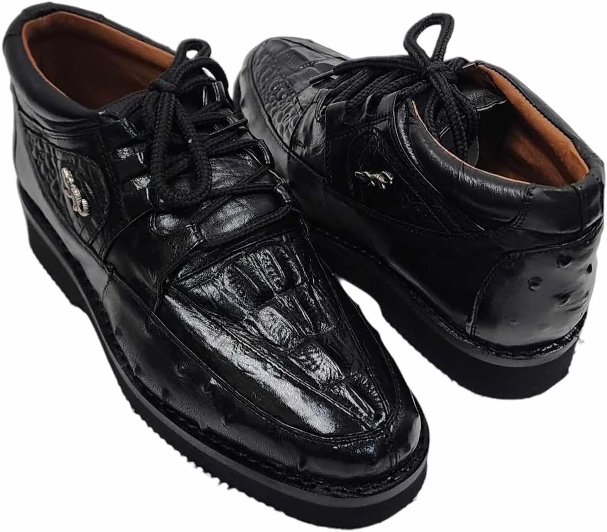 Men Genuine Cowhide Crocodile/Ostrich Print Western Tennis Laces Shoes Work Shoes