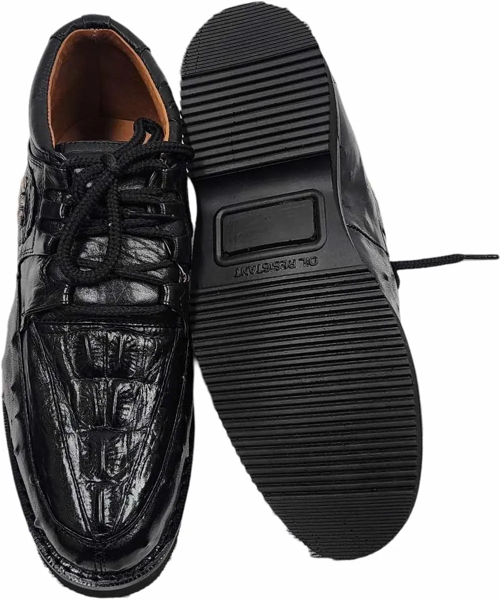 Men Genuine Cowhide Crocodile/Ostrich Print Western Tennis Laces Shoes Work Shoes