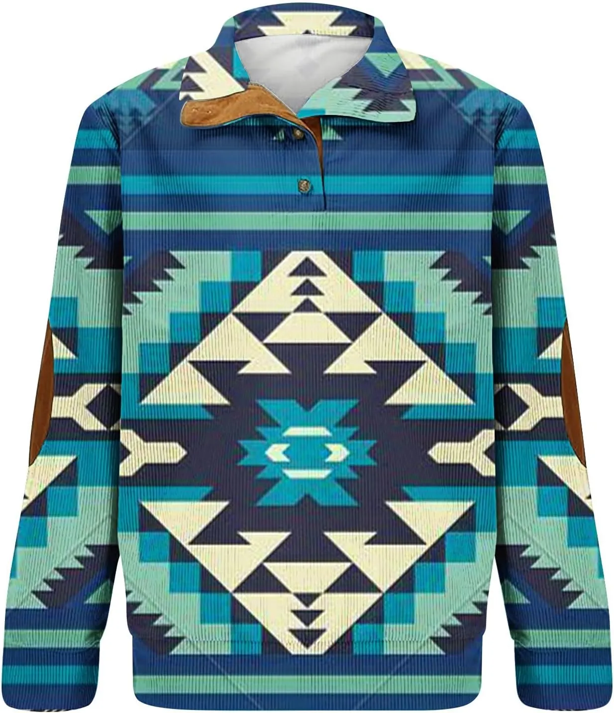 Men Shirts Casual Long Sleeve Aztec Ethnic Quarter Zip Lightweight Sweatshirt Causal Ethnic Print Button Pullover