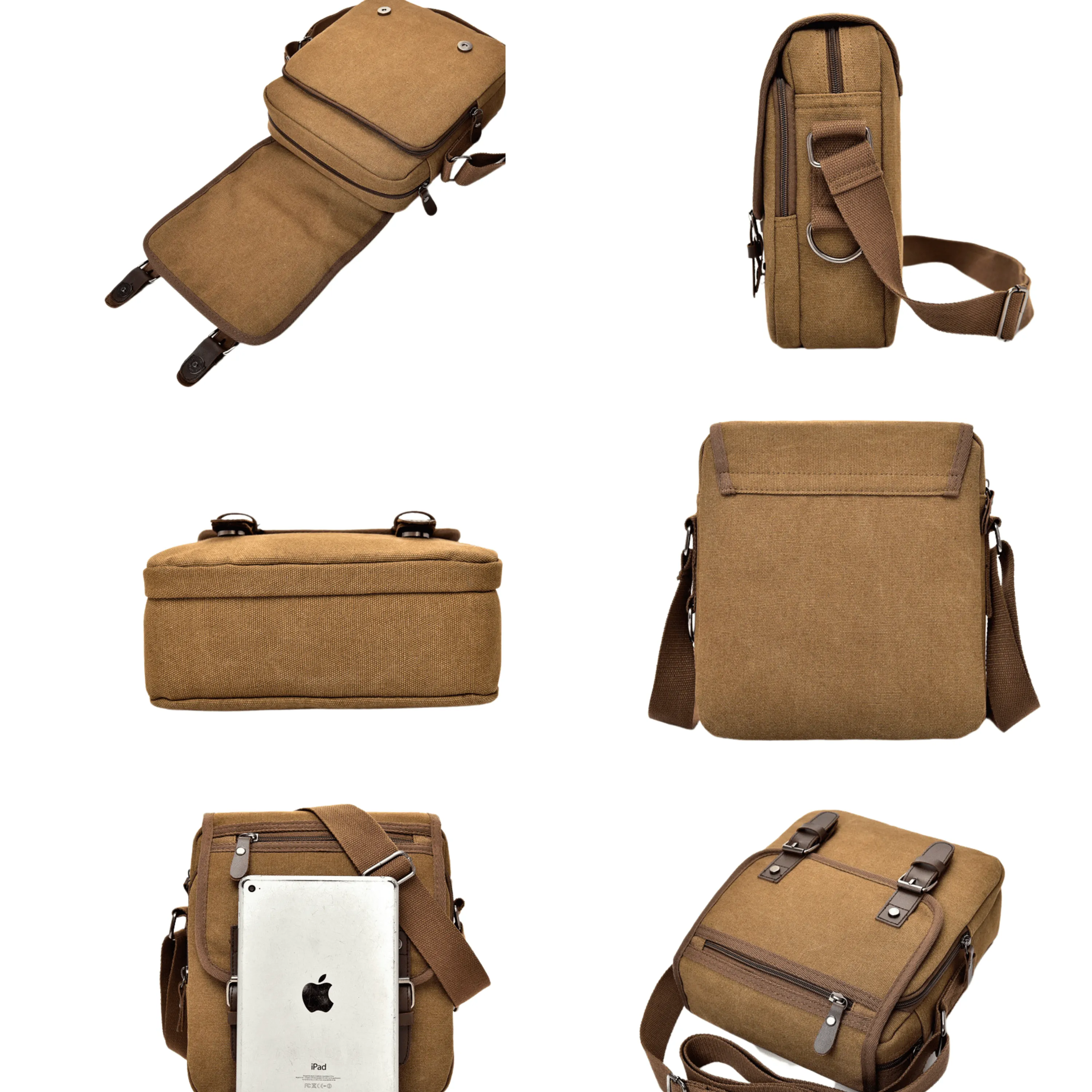 Men’s &amp; Women’s Crossbody Canvas Satchel – 3 Zipper Messenger Bag