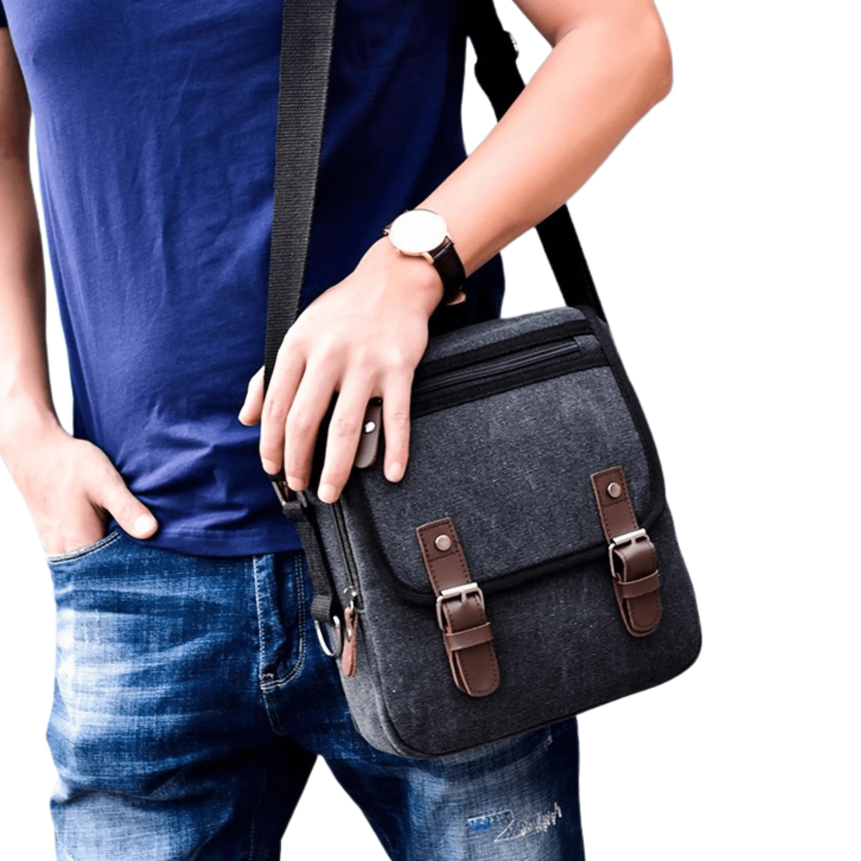 Men’s &amp; Women’s Crossbody Canvas Satchel – 3 Zipper Messenger Bag