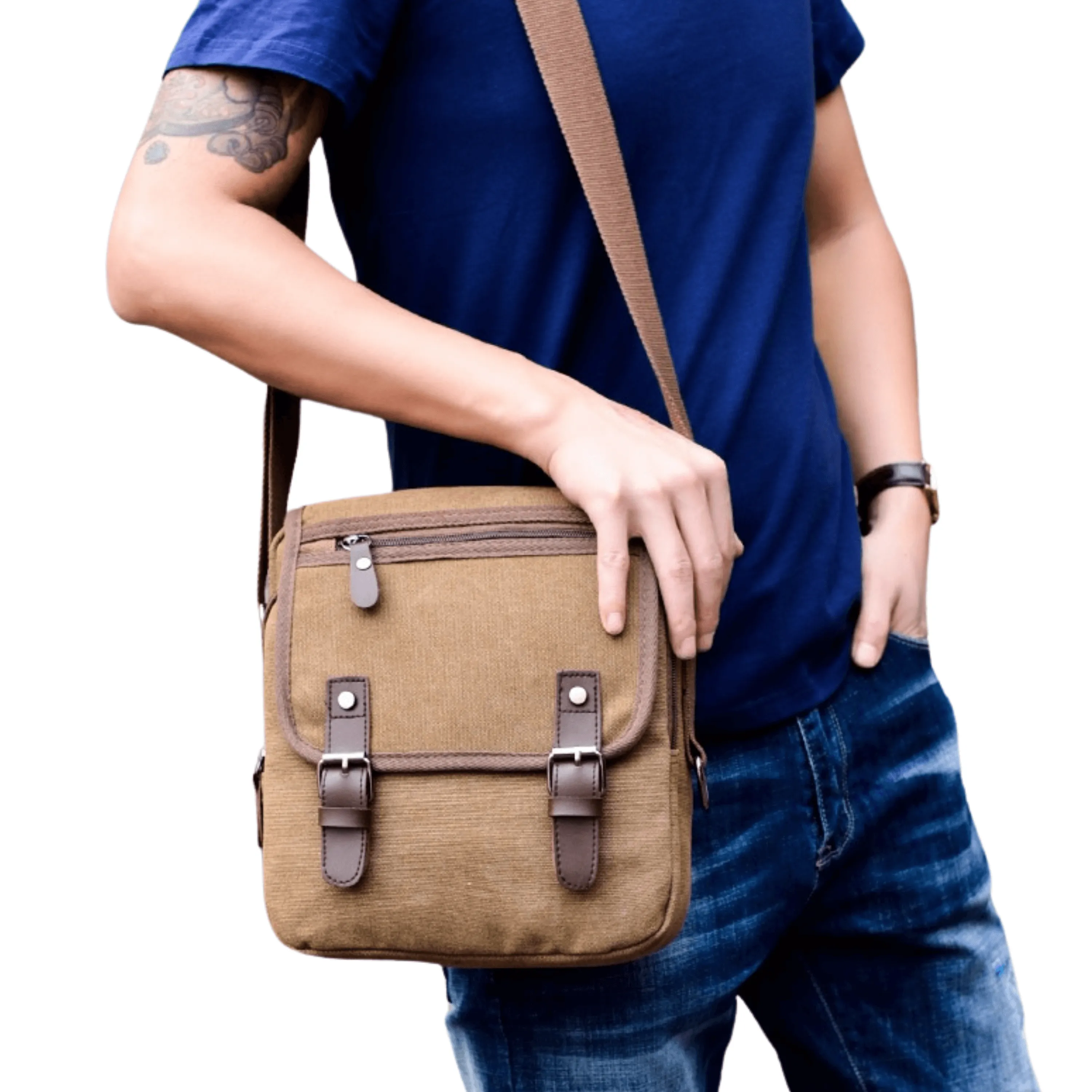 Men’s &amp; Women’s Crossbody Canvas Satchel – 3 Zipper Messenger Bag