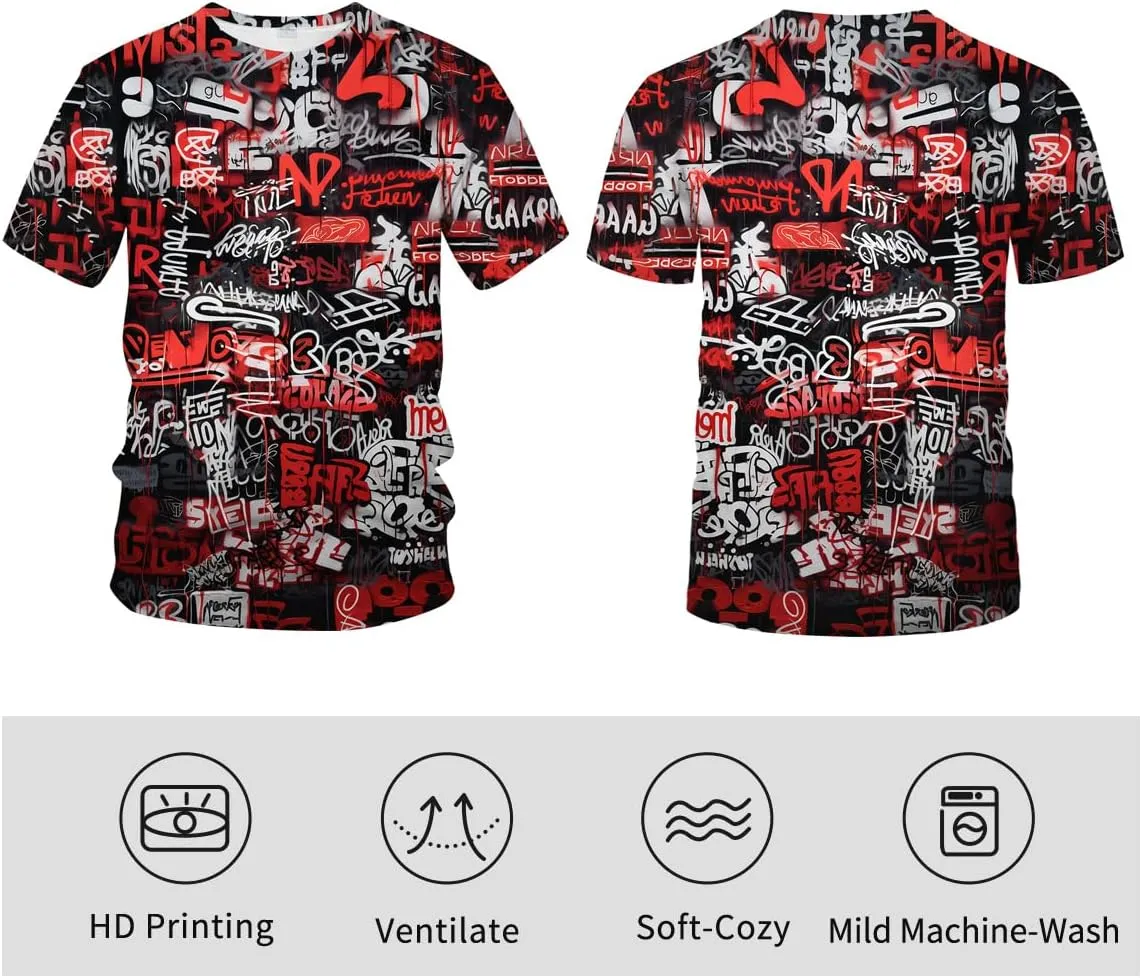 Men's Artist Street Letter Graffiti Markers T-Shirt Shirts 3D Printing Graffiti Graphic Shirt Tee Top