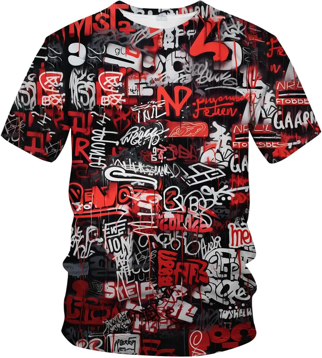 Men's Artist Street Letter Graffiti Markers T-Shirt Shirts 3D Printing Graffiti Graphic Shirt Tee Top
