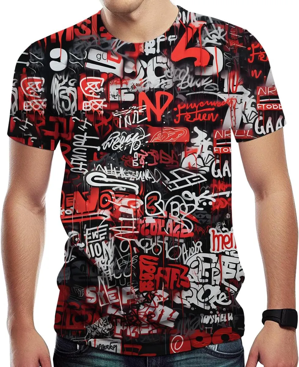 Men's Artist Street Letter Graffiti Markers T-Shirt Shirts 3D Printing Graffiti Graphic Shirt Tee Top