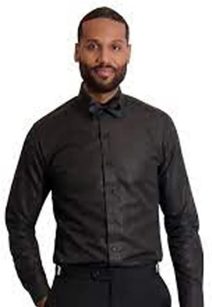 Men's Black Embossed Paisley Laydown Collar Dress Shirt by IKE Behar - 14-14.5 x 35