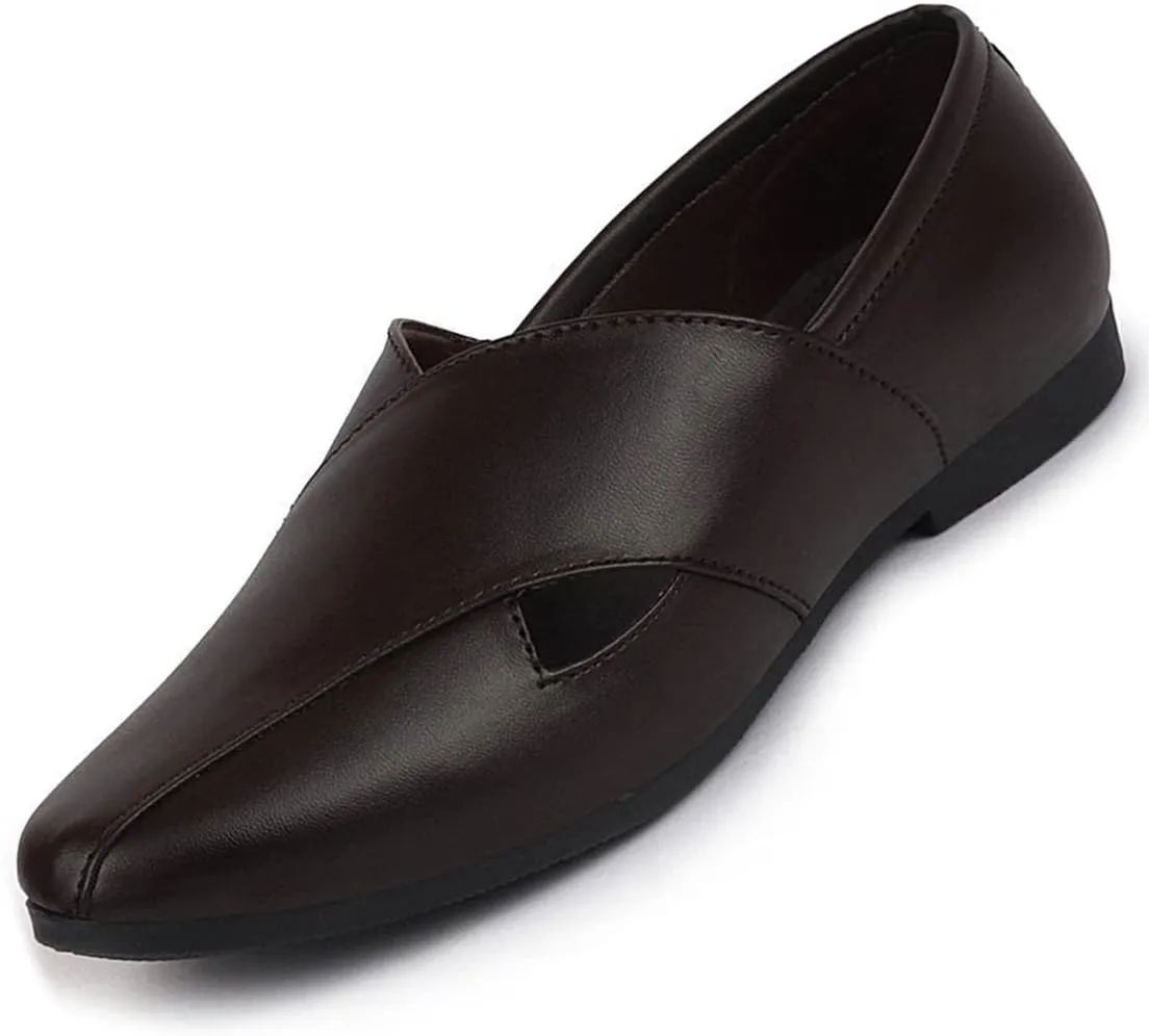 Men's Ethnic Criss Cross Slip On Juttis and Mojaris for Wedding|Party|Occasions|Fashion|Stylish|Outdoor|Indoor|Lightweight|Shoes with Anti Skid Sole (6-12 UK), Brown, 8 UK