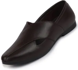 Men's Ethnic Criss Cross Slip On Juttis and Mojaris for Wedding|Party|Occasions|Fashion|Stylish|Outdoor|Indoor|Lightweight|Shoes with Anti Skid Sole (6-12 UK), Brown, 8 UK