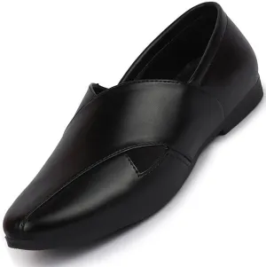 Men's FST KI-1724 BLACK-43 Ethnic Black Criss Cross Slip On Juttis and Mojaris (9 UK)