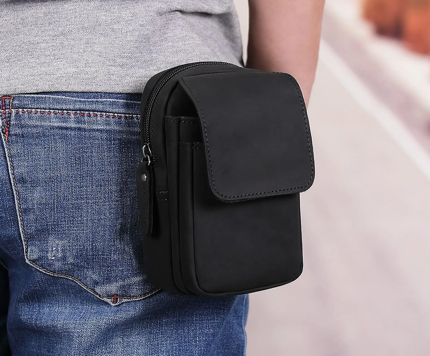 Mens Genuine Leather Belt Bag, Travel Passport Wallet Cell Phone Shoulder Holster Small Messenger Bag Waist Pack