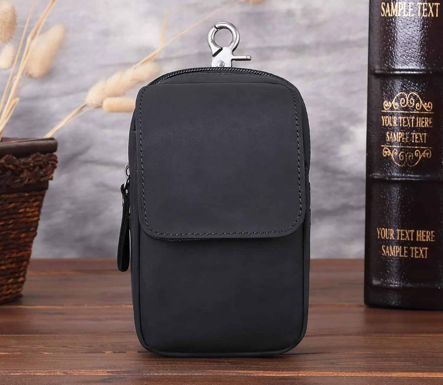 Mens Genuine Leather Belt Bag, Travel Passport Wallet Cell Phone Shoulder Holster Small Messenger Bag Waist Pack