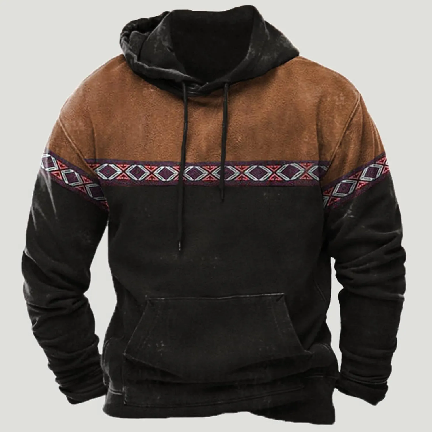 Mens Hoodies Pullover Graphic Ethnic Print Lightweight Sweatshirts Long Sleeve Casual Western Aztec Ethnic Hoodie